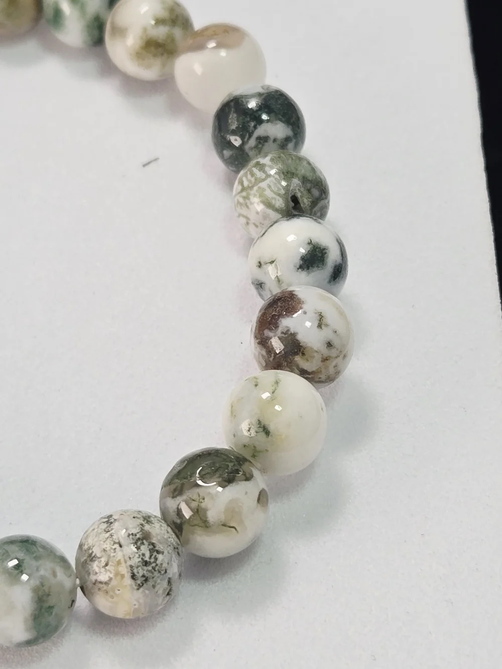 Tree Agate Beaded Bracelet Natural Stone Green White Healing Crystal Stretch